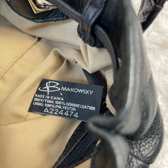 B Makowsky black leather bucket drawing string medium shoulder bag tasse… - Picture 13 of 13